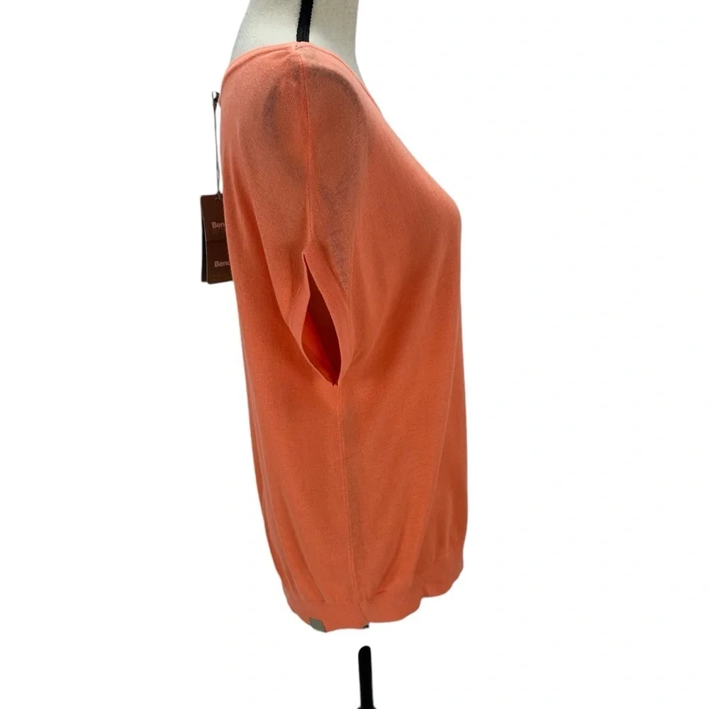 Bench Cap Sleeve Round Neck Lightweight Sweater - Orange - size Small